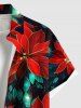 Plus Size Glitter Leaf Flower Print Hawaii Button Pocket Shirt For Men -  