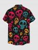 Plus Size Skull Star Bone Print Halloween Button Pocket Shirt For Men -  