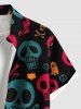 Plus Size Skull Star Bone Print Halloween Button Pocket Shirt For Men -  