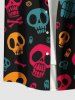 Chemise grande taille à imprimé tête de mort, étoile, os, Halloween, boutonnée et poche pour homme - Noir 6XL