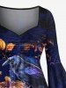 Plus Size Pumpkin Lantern Crow Rose Flower Print Halloween Ruched High Low Asymmetric Dress -  
