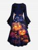 Plus Size Pumpkin Lantern Crow Rose Flower Print Halloween Ruched High Low Asymmetric Dress -  