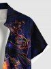 Plus Size Pumpkin Lantern Crow Rose Flower Print Halloween Button Pocket Shirt For Men -  