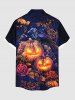 Plus Size Pumpkin Lantern Crow Rose Flower Print Halloween Button Pocket Shirt For Men -  
