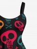Plus Size Skull Star Bone Print Halloween A Line Tank Dress -  