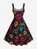 Plus Size Skull Star Bone Print Halloween A Line Tank Dress -  