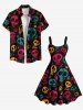 Plus Size Skull Star Bone Print Halloween A Line Tank Dress -  