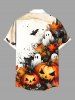 Plus Size Pumpkin Ghost Bat Maple Leaf Print Halloween Button Pocket Shirt For Men - Blanc M