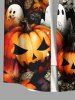 Plus Size Pumpkin Ghost Bat Maple Leaf Print Halloween Button Pocket Shirt For Men - Blanc M