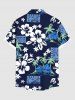 Chemise hawaïenne grande taille à imprimé ethnique avec poches boutonnées et motif cocotier et fleur d'hibiscus pour homme - Bleu Marine L
