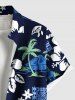Chemise hawaïenne grande taille à imprimé ethnique avec poches boutonnées et motif cocotier et fleur d'hibiscus pour homme - Bleu Marine L