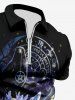 Plus Size Skull Candle Crow Divination Galaxy Print Zipper Turn-down Collar Polo Shirt For Men -  