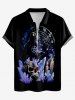 Plus Size Skull Candle Crow Divination Galaxy Print Zipper Turn-down Collar Polo Shirt For Men -  