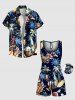 Plus Size Coconut Tree Hibiscus Flower Beer Conch Print Hawaii Drawstring Pocket Romper -  