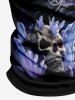 Plus Size Skull Candle Crow Divination Galaxy Print Zipper Turn-down Collar Polo Shirt For Men -  