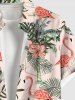 Plus Size Flamingo Hibiscus Flowers Tropical Leaf Coconut Tree Print Buttons Pocket Hawaii Shirt For Men -  
