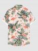 Plus Size Flamingo Hibiscus Flowers Tropical Leaf Coconut Tree Print Buttons Pocket Hawaii Shirt For Men -  