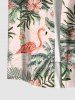 Plus Size Flamingo Hibiscus Flowers Tropical Leaf Coconut Tree Print Buttons Pocket Hawaii Shirt For Men -  