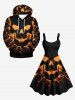 Plus Size Halloween Skull Spider Web Print Tank Dress -  