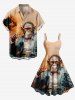 Plus Size Gorilla Boss Ombre Print Buttons Pocket Hawaii Shirt For Men -  