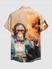 Plus Size Gorilla Boss Ombre Print Buttons Pocket Hawaii Shirt For Men -  