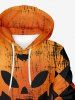 Plus Size Halloween Pumpkin Plaid Checkered Print Drawstring Pockets Hoodie For Men -  