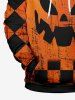 Plus Size Halloween Pumpkin Plaid Checkered Print Drawstring Pockets Hoodie For Men -  