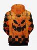 Plus Size Halloween Pumpkin Plaid Checkered Print Drawstring Pockets Hoodie For Men -  