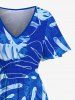 Robe mi-longue hawaïenne fendue à imprimé feuilles tropicales grande taille - Bleu Ciel M