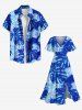 Robe mi-longue hawaïenne fendue à imprimé feuilles tropicales grande taille - Bleu Ciel M