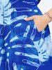 Robe mi-longue hawaïenne fendue à imprimé feuilles tropicales grande taille - Bleu Ciel M