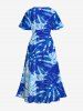 Robe mi-longue hawaïenne fendue à imprimé feuilles tropicales grande taille - Bleu Ciel L