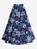 Jupe hawaïenne fendue à imprimé tropical et fleurs, grande taille - Bleu Marine XS