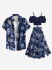 Jupe hawaïenne fendue à imprimé tropical et fleurs, grande taille - Bleu Marine XS