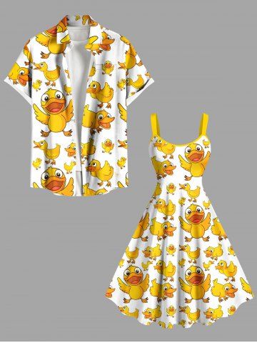 Ducks Print Plus Size Matching Hawaii Beach Outfit For Couples - YELLOW