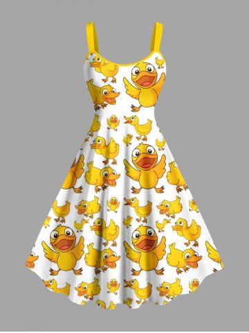 Plus Size Ducks Print Hawaii Tank Dress - YELLOW - 4X