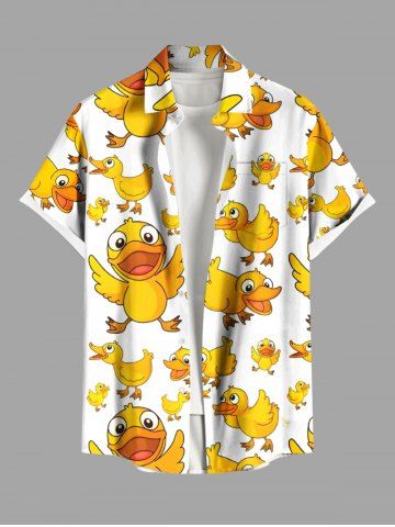 Plus Size Ducks Print Buttons Pocket Hawaii Shirt For Men - YELLOW - 4XL
