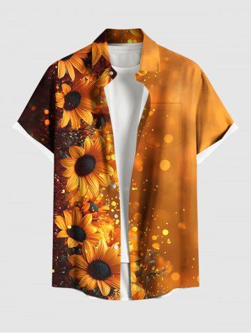 Plus Size Sunflower Ombre Light Spot Print Hawaii Button Pocket Shirt For Men - ORANGE - XL