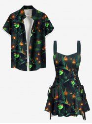 Halloween Wizard Pumpkin Print Matching Outfit For Couples -  