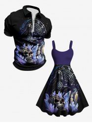 Skull Candle Crow Divination Galaxy Print Plus Size Matching Outfit For Couples -  