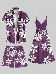 Ombre Hibiscus Flower Print Plus Size Matching Hawaii Beach Outfit For Couples -  