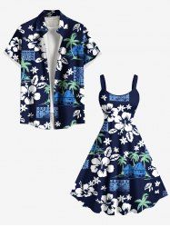 Coconut Tree Hibiscus Flower Ethnic Graphic Print Plus Size Matching Hawaii Beach Outfit For Couples -  