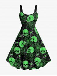 Plus Size Halloween Skulls Spider Web Star Print Tank Dress -  