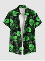 Chemise grande taille à boutons et poches pour homme, motif tête de mort, toile d'araignée, étoiles, Halloween - Noir XL