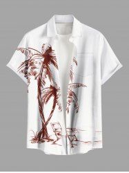 Chemise hawaïenne grande taille à imprimé cocotiers et poches boutonnées pour homme - Blanc 3XL