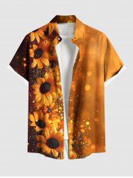 Plus Size Sunflower Ombre Light Spot Print Hawaii Button Pocket Shirt For Men -  
