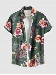 Plus Size Ombre Flower Leaf Print Hawaii Button Pocket Shirt For Men -  
