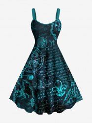 Robe trapèze grande taille avec imprimé boussole, ancre, carte de la mer, lettres, croisière hawaïenne - Noir S