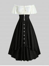 Plus Size Tie Cinched Ruffles Ruched Buttons Off The Shoulder High Low Dress -  