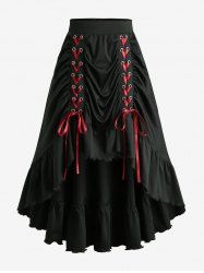 Jupe asymétrique à volants et œillets, lacée et froncée, grande taille - Noir 1X | US 14-16